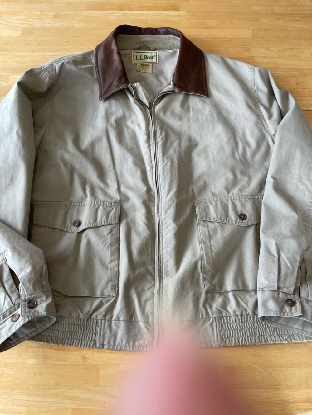 VTG LL Bean Harrington Barn Bomber Jacket Mens XL Tall Leather Collar